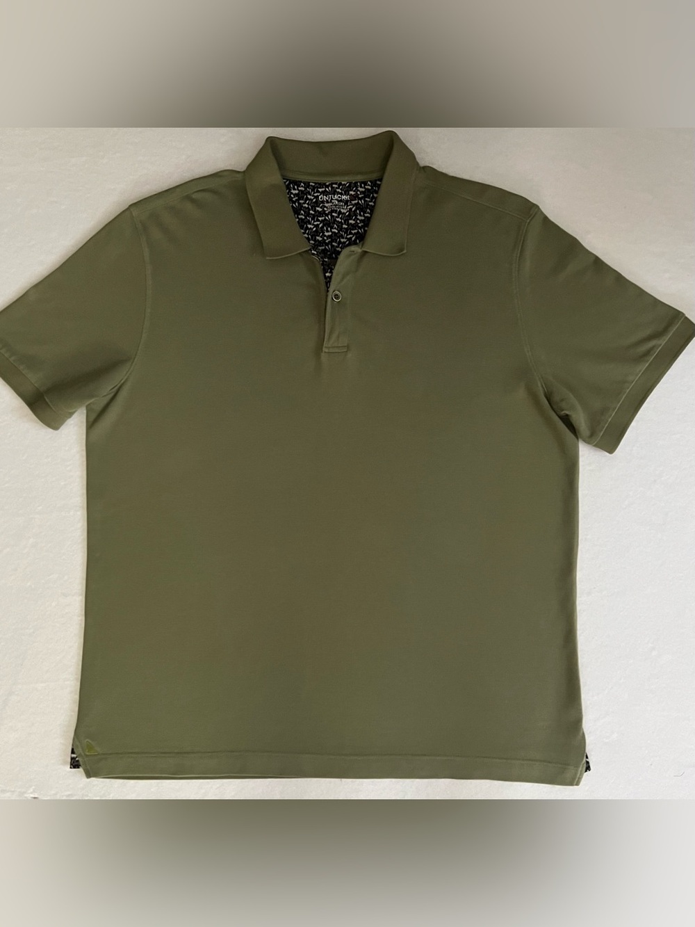 UNTUCKit Men’s Large Olive Green Gondola Contrast Floral Pima Cotton Polo, EUC